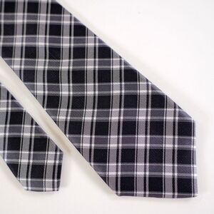 Michael‎ Kors Gray Silver Plaid Woven Silk Tie